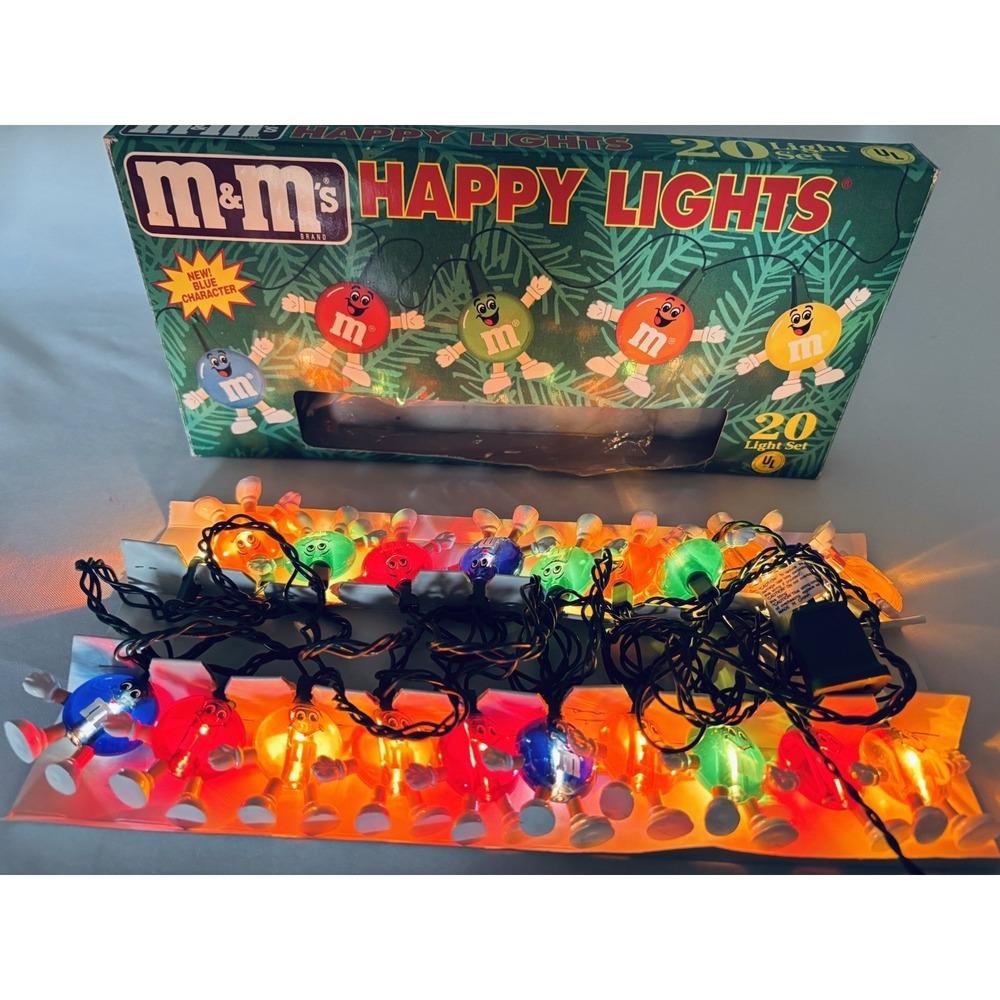 Vintage 1993 M&M's Happy Lights 20 String Set Christmas Lights With Original Box